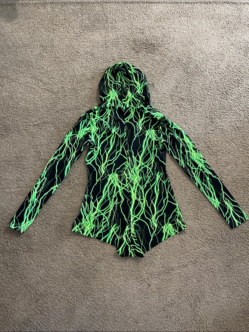 Coquetry Clothing Neon UV Green Lightning Print Long Sleeve Hoody Romper - Picture 2 of 9